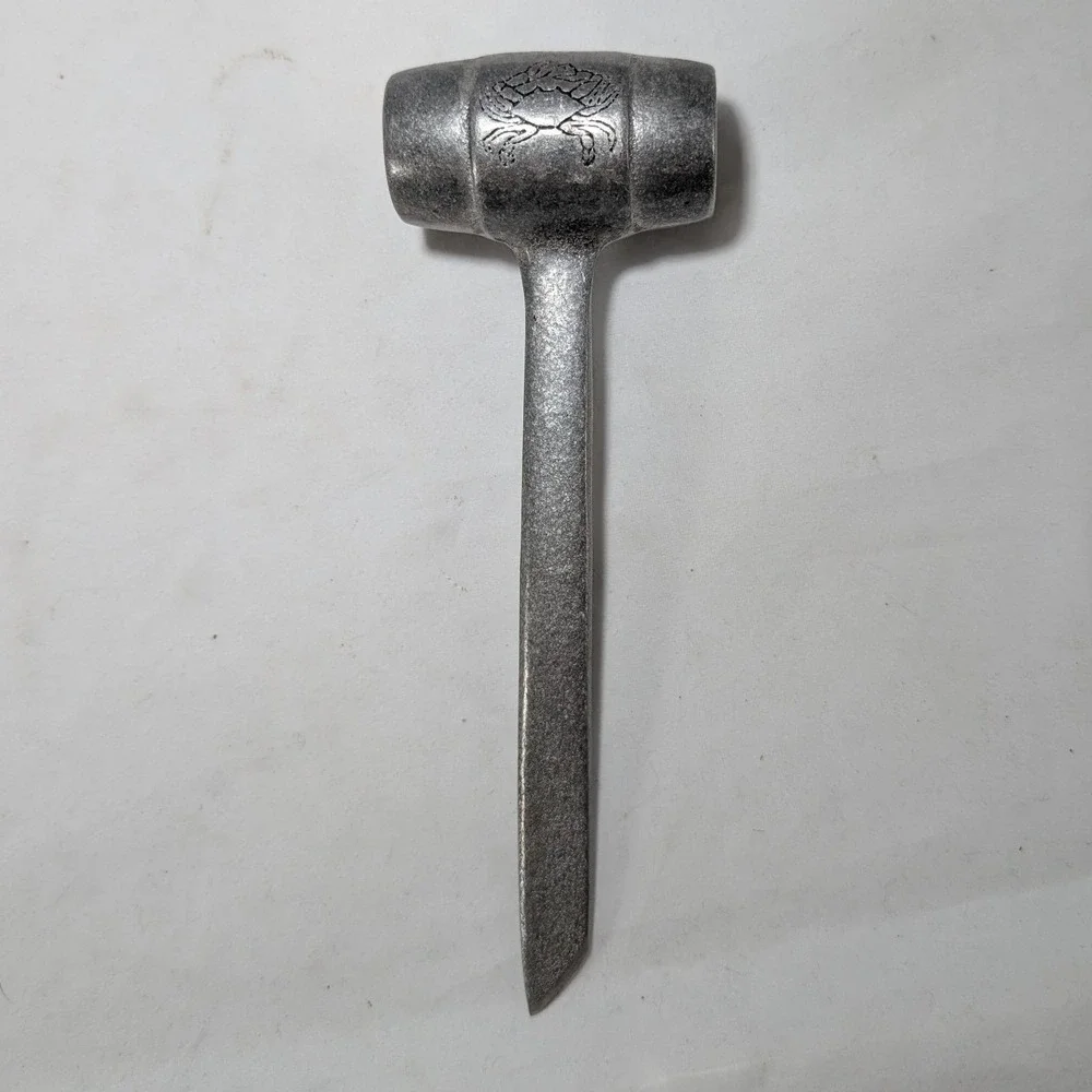 Vintage Cast Metal Crab Mallet Seafood Cracker‎ Tool Silver Tone Engraved Crab
